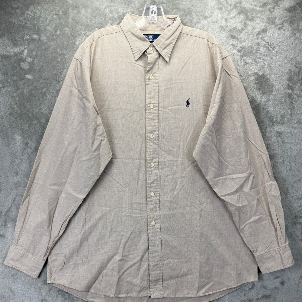Polo Ralph Lauren Lowell Sport Mens Large Tan Micro Check Button Down Shirt‎